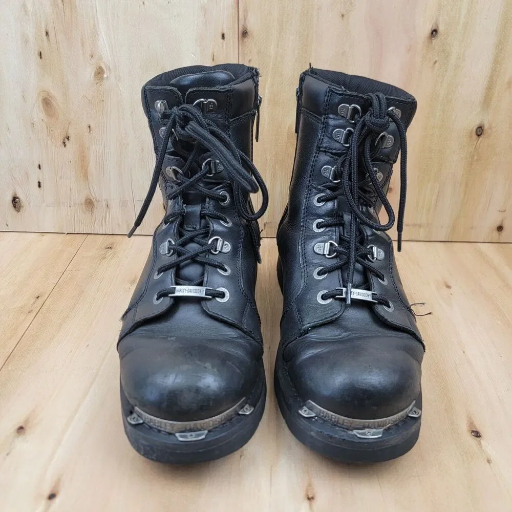 Harley Davidson Boots Mens 9.5 Flames Skulls Black Leather Moto Biker Riding